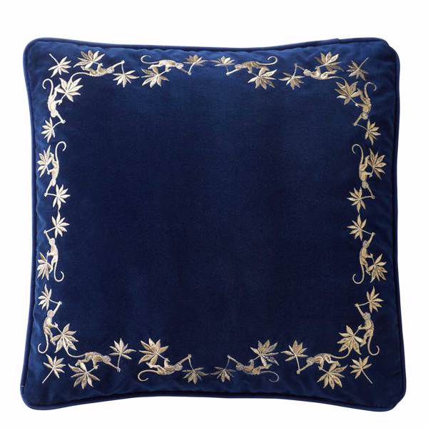 Blue Embroidered Velvet Cushion